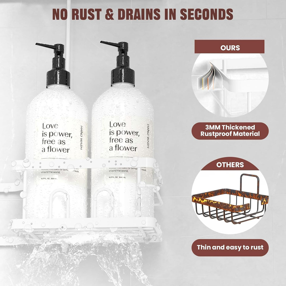Adjustable Shower Caddy Hanging for Handheld Showerheads, White | Patented Shower Organizer, Rustproof, 40Lbs Capacity, Anti-Swing, Tool-Free, Suction Cups, 8 Hooks, Soap & Toothbrush Holder