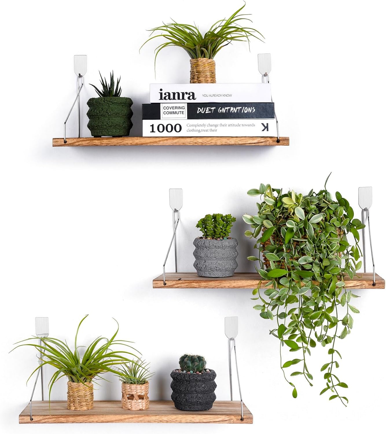 Floating Shelves Set of 3 Rustic Solid Wood Floating Shelf Wall Storage Shelves for Living Room, Bedroom, Bathroom, Kitchen Laundry, Office,No Drill Shelf(Light Color L+L+L)