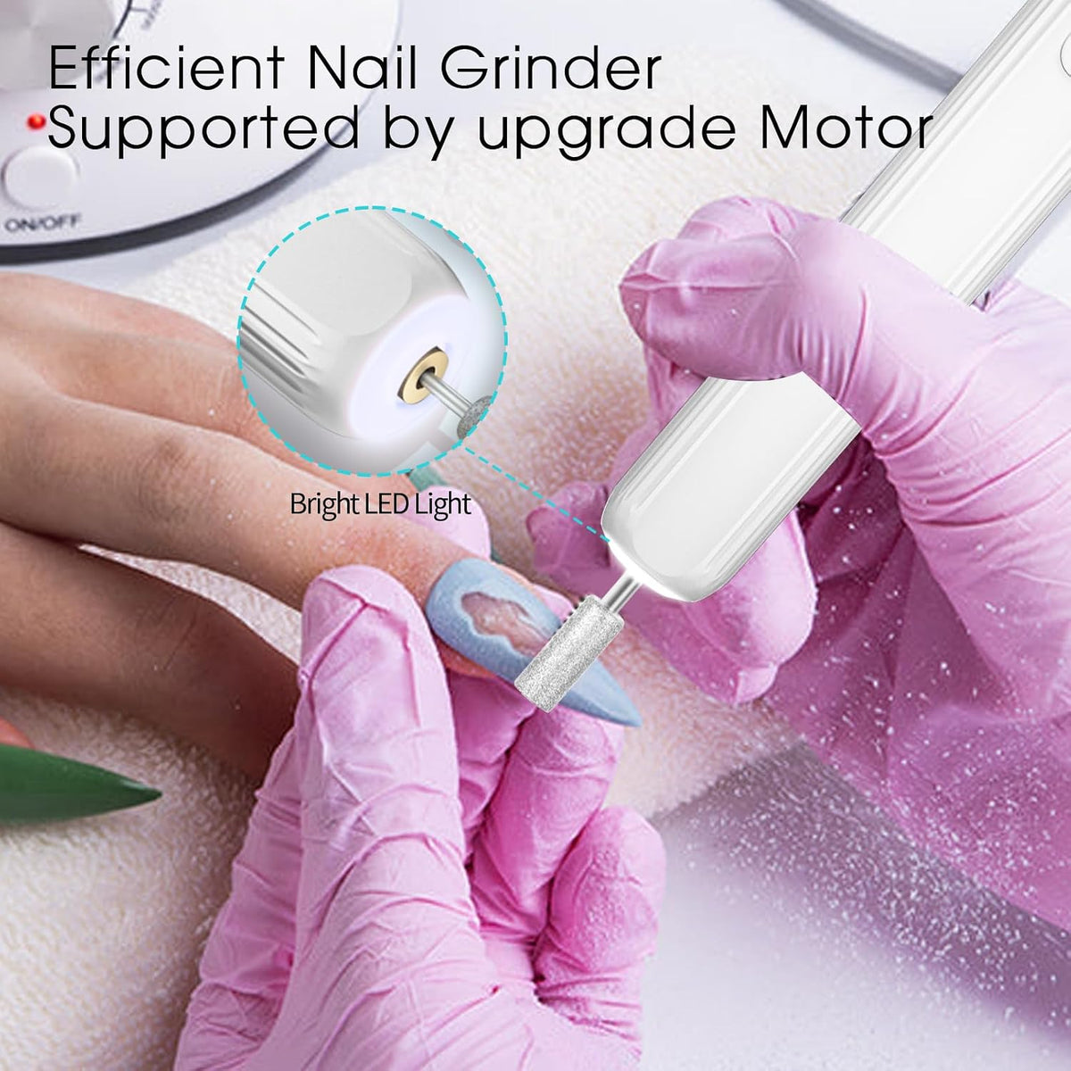 Electric Nail Drill, Professional Manicure Pedicure Kit, Cordless Electric Nail File Set, Rechargeable Pedicure Tools for Feet, 3 Speeds Hand Foot Care Nail Drill for Thick Nail Toenail Cuticle-White