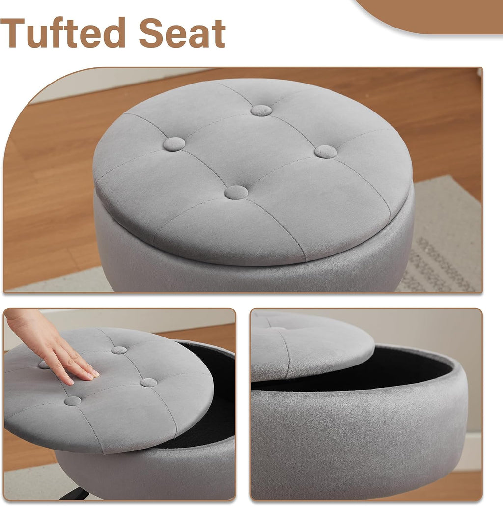Vanity Chair with Wheels Adjustable Vanity Stool with Storage Swivel Vanity Stool for Vanity Rolling Makeup Chair Grey