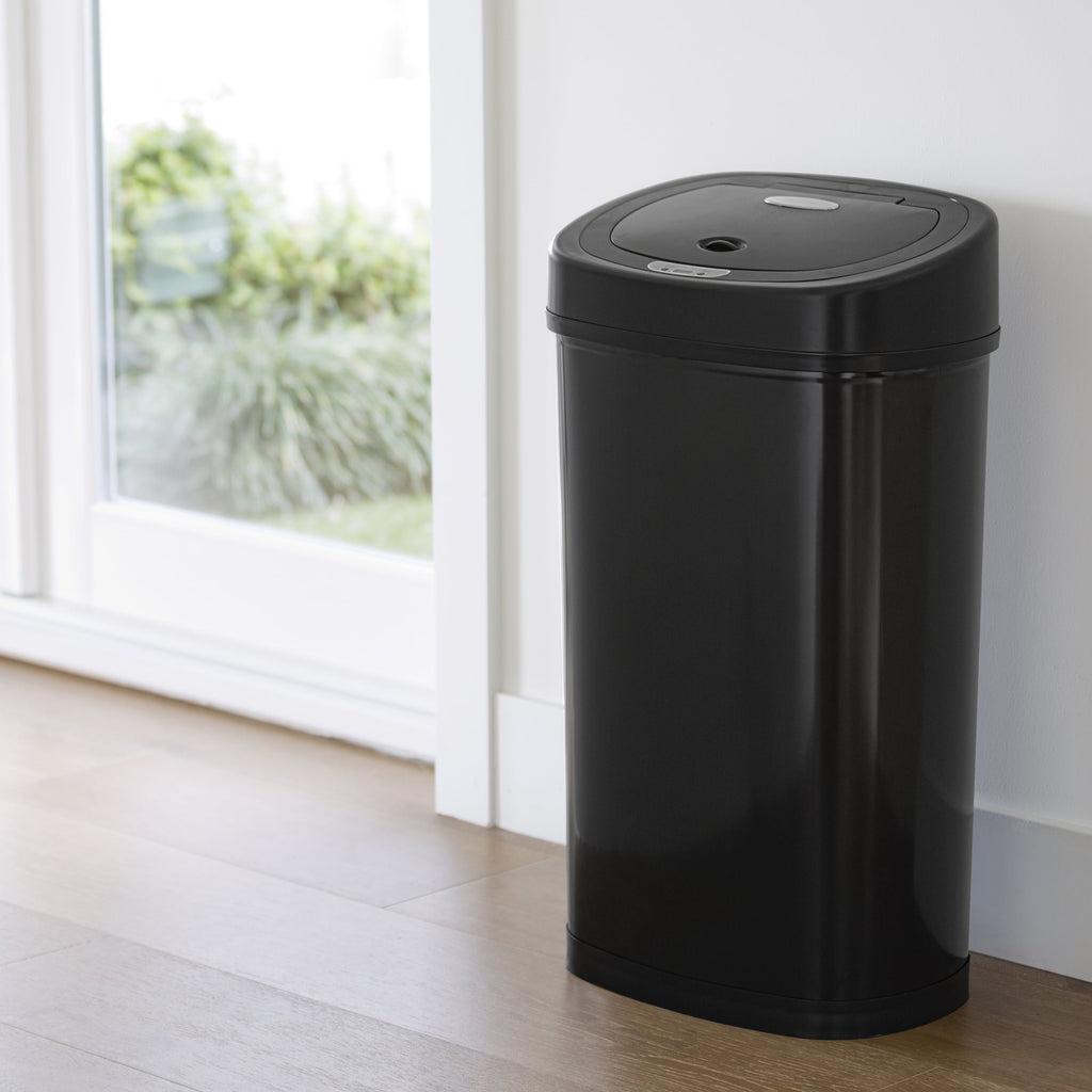 Automatic Kitchen Trash Can, 13.2 Gallon Stainless Steel Motion Sensor Garbage Bin with Soft Close Lid, Black