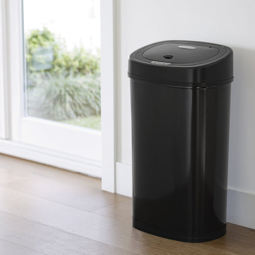 Automatic Kitchen Trash Can, 13.2 Gallon Stainless Steel Motion Sensor Garbage Bin with Soft Close Lid, Black