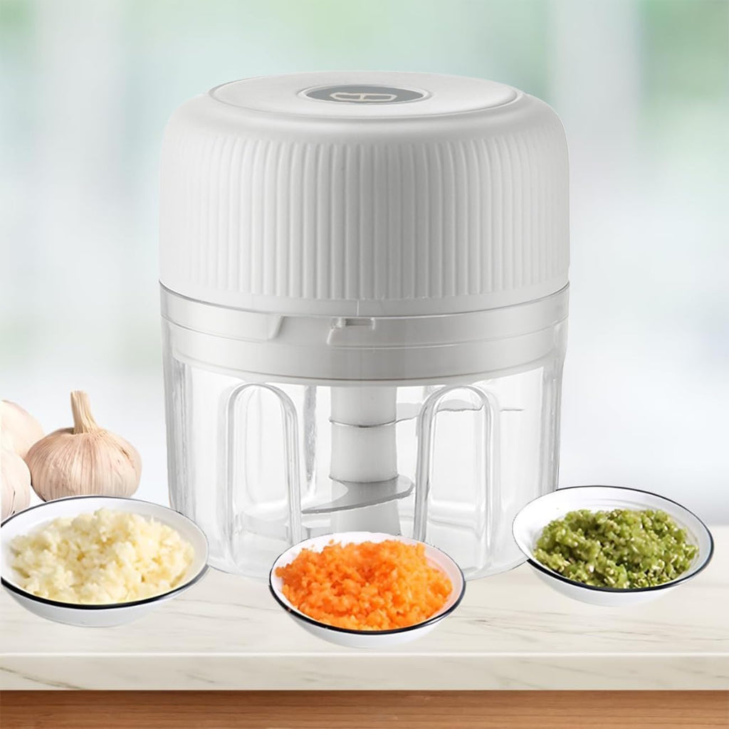 Electric Garlic Chopper, Portable Veggie Chopper,Garlic Grinder Masher Onion Chopper, Cordless Food Processor for Ginger, Chili, Fruit, Meat,Etc(White 250Ml)