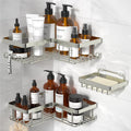 Corner Shower Caddy, 3-Pack Adhesive Shower Caddy with Soap Holder and 12 Hooks, Rustproof Stainless Steel Bathroom Organizer, No Drilling Wall Mounted Shower Rack, Nickel