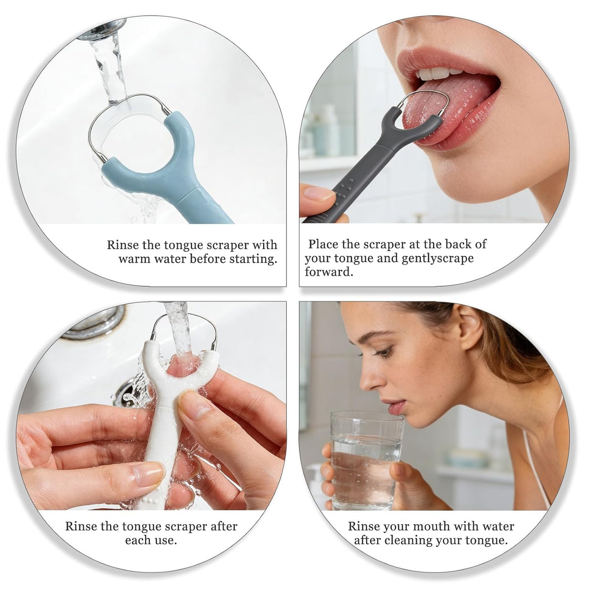 3-Pack 304 Stainless Steel Tongue Scraper for Adults, Oral Care Tool | 3-Color Set for Family & Travel, Ergonomic U-Shaped Design Fits Comfortably, Easy to Clean and Reusable for Daily Oral Care