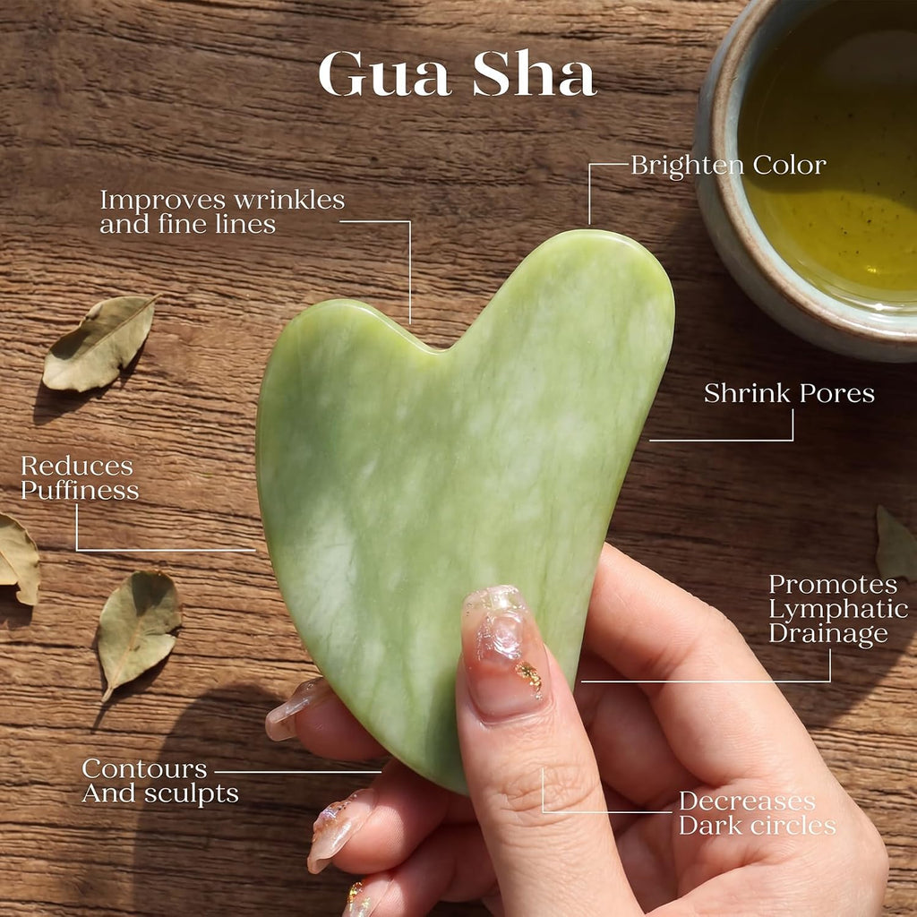 Icyme Jade Face Roller & Gua Sha Set,Self Care Gifts for Women | Facial Beauty Skin Care Tools for Home Spa & Travel Use, Cooling and Smoothing, Reduce Puffiness & Jawline Definition - Green
