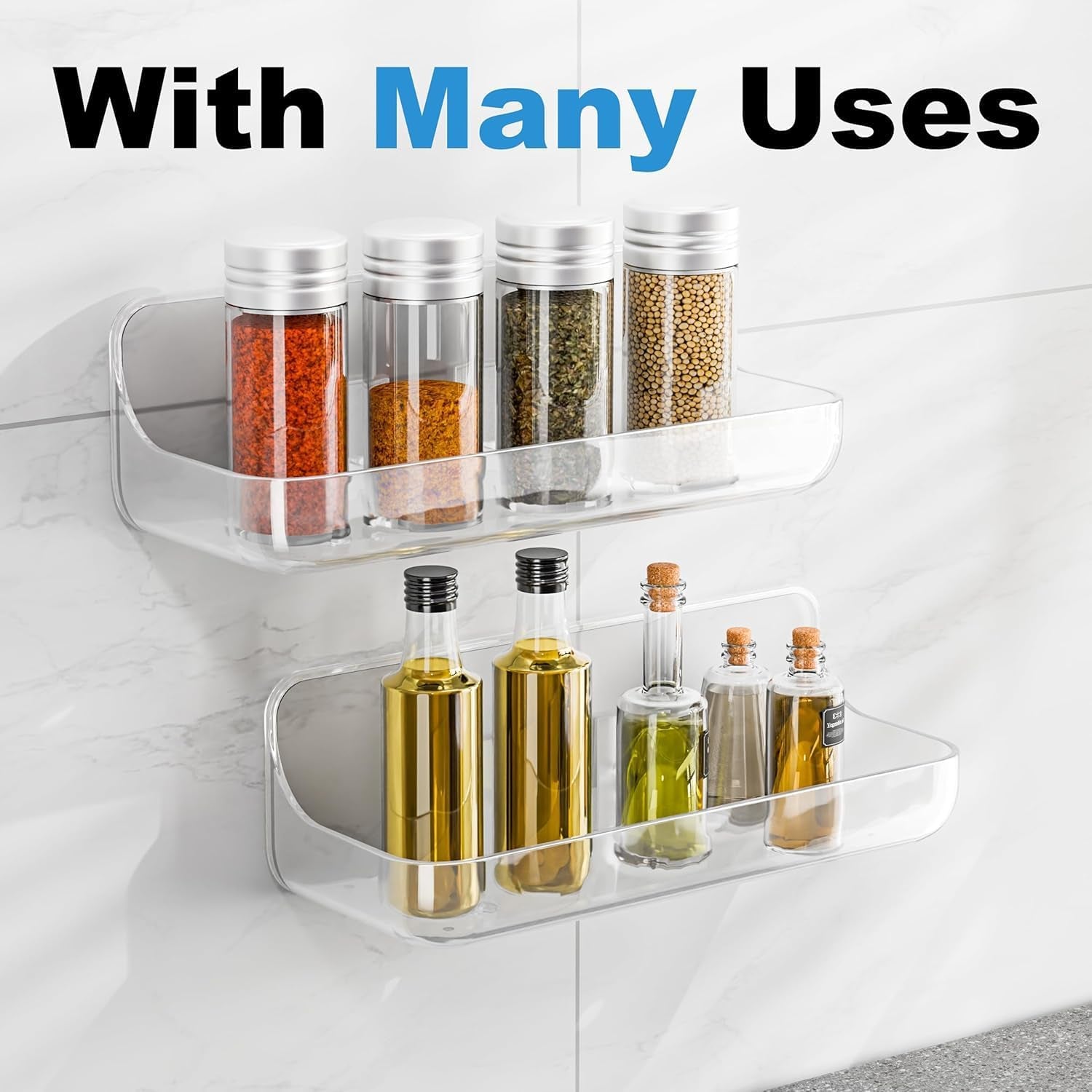 Adhesive Bathroom Shelves, 2 Pack Acryilc No Drill Stick on Shelf