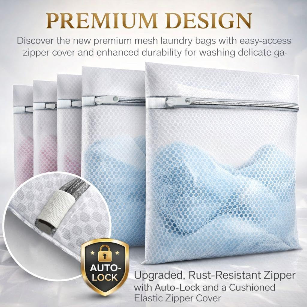 4-Pack Laundry Bags, 40Cm Mesh Wash Bags for Delicates & Clothes, Zippered Laundry Organizer Bags for Washing Machine, Soft, Durable & Reusable (White)
