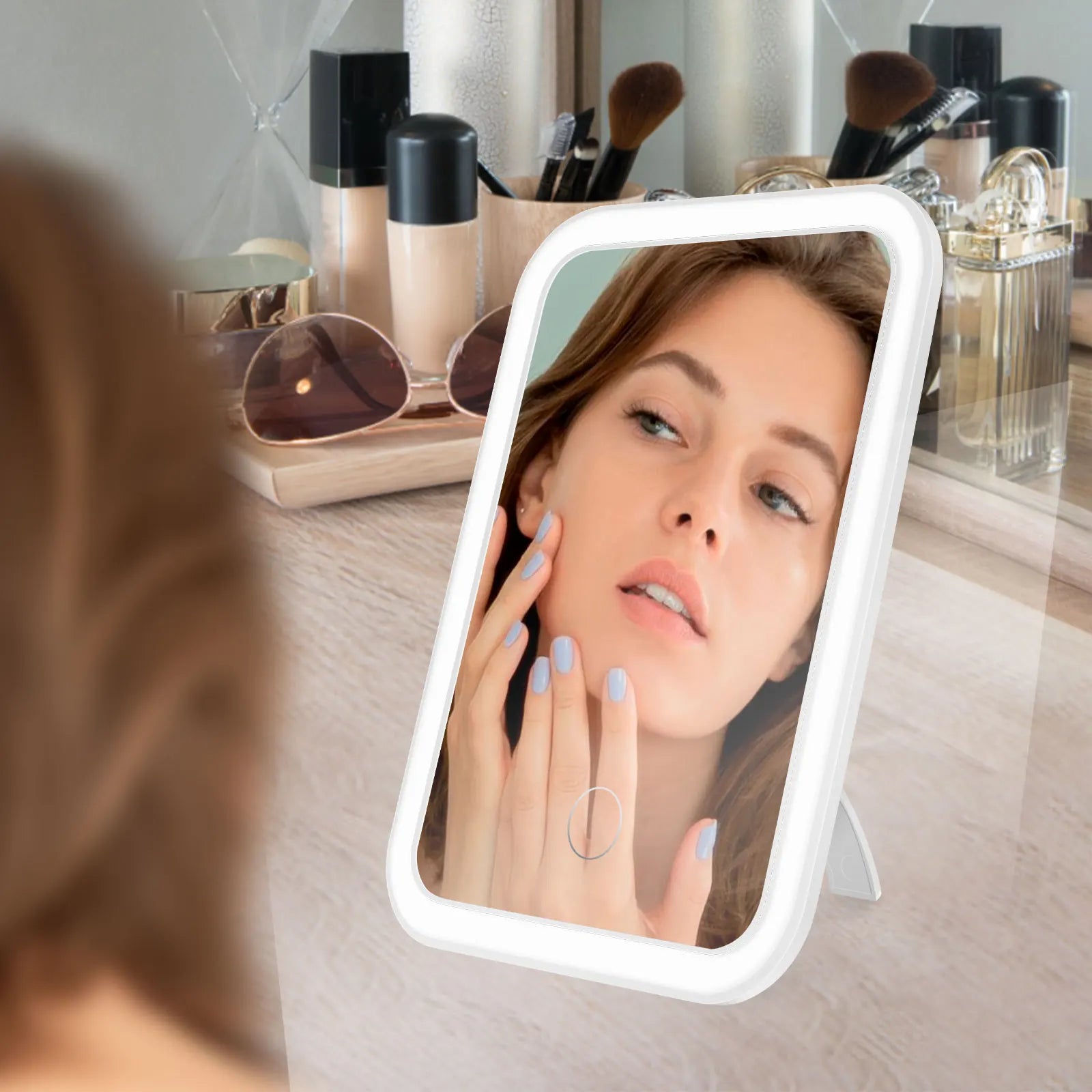 LED Dimmable Makeup Mirror 3 Color Light Modes Adjust Brightness USB Portable Fold Mirror Tabletop Vanity Mirror for Travel Home