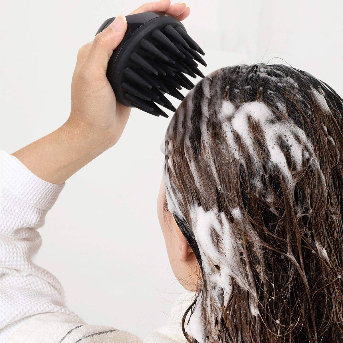 Silicone Scalp Scrubber Shampoo Brush with Extra Long Bristles, Hair Scalp Massager Scalp Brush for Hair Growth & Dandruff Removal - Black