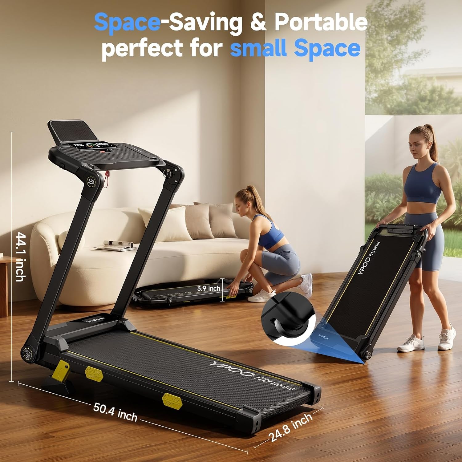 13% Incline Treadmill, Walking Pad Treadmill with Handle Bar, Portable Folding Walking Treadmills for Home with Desk & App