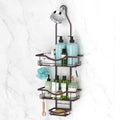 Adjustable Shower Caddy Hanging over Shower Head, Bronze | Rustproof Shower Organizer, Extra Long, No Drilling, Anti-Slip, Fast Draining, Soap Holder, 12 Hooks, Bathroom Accessories
