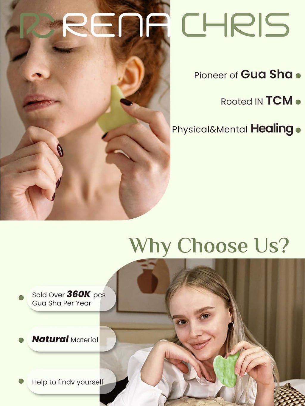 Gua Sha Facial Tools, Jade Guasha Tool for Face - Lime Green | Face Massage Tool for Jawline Sculpting, Puffiness Reducing, Gua Sha Double Chin Reducer, Skin Care Gift with Silicone Case