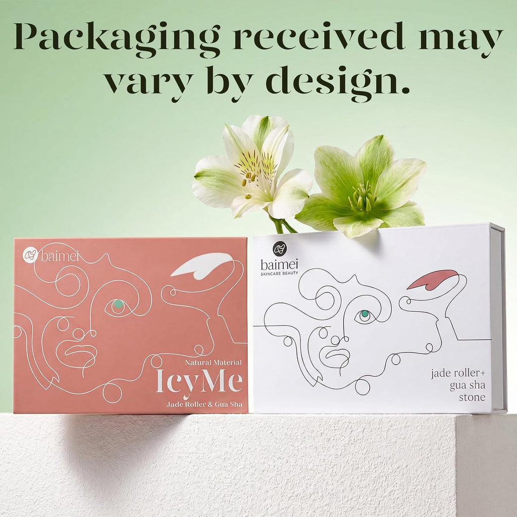 Icyme Jade Face Roller & Gua Sha Set,Self Care Gifts for Women | Facial Beauty Skin Care Tools for Home Spa & Travel Use, Cooling and Smoothing, Reduce Puffiness & Jawline Definition - Green