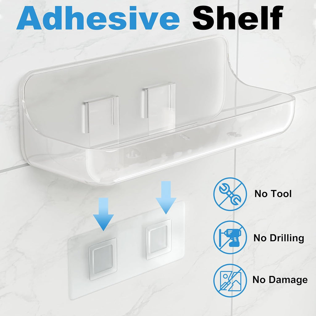 Adhesive Bathroom Shelves, 2 Pack Acryilc No Drill Stick on Shelf