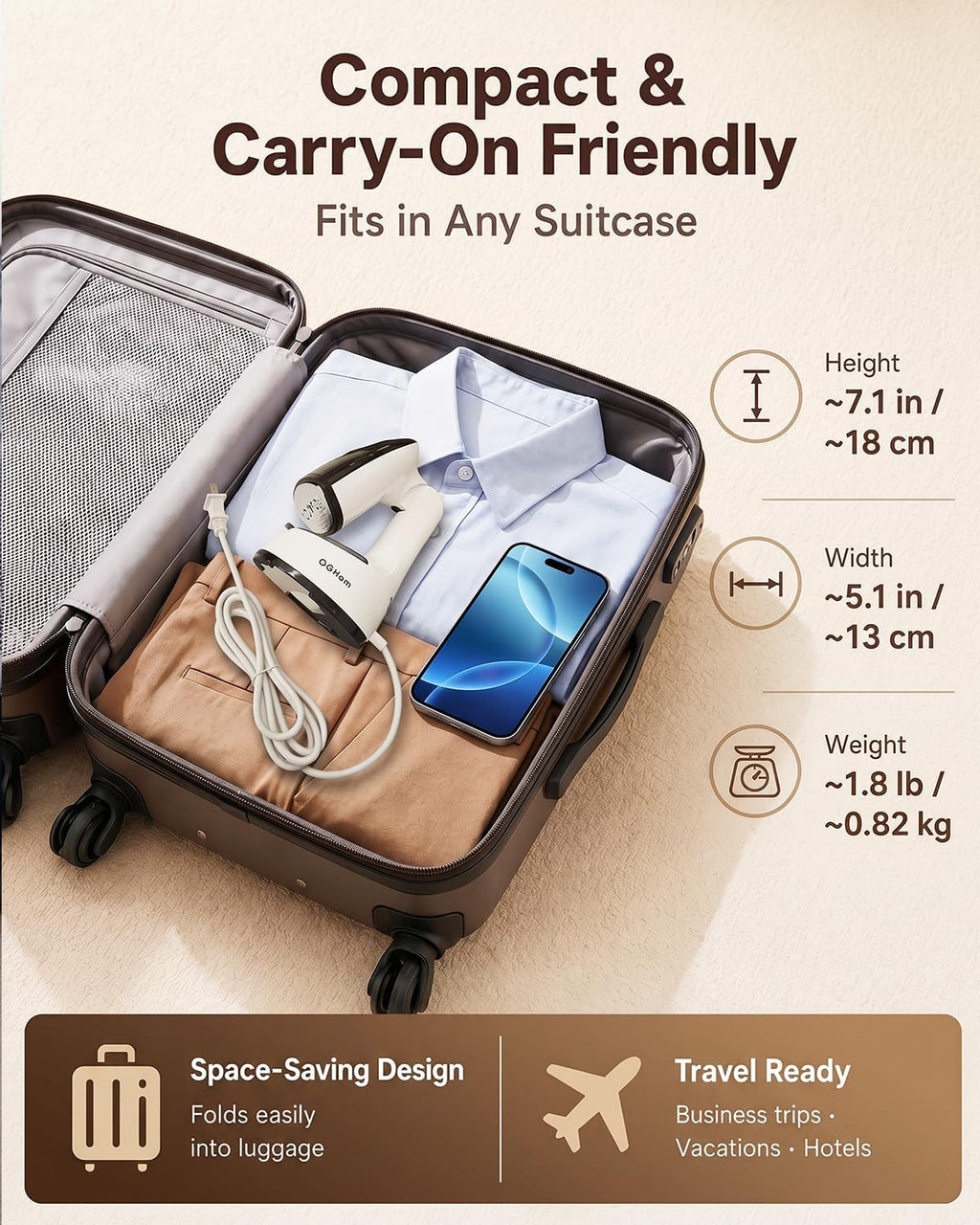 Handheld Clothes Steamer, 1000W Foldable Garment Steamer for Travel | 30S Fast Heat-Up, 180Ml Tank, Aluminum Heating Plate, Smart Safety Protection, Black(120V US Version)