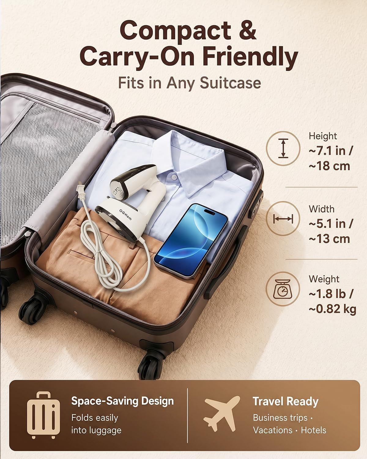 Handheld Clothes Steamer, 1000W Foldable Garment Steamer for Travel | 30S Fast Heat-Up, 180Ml Tank, Aluminum Heating Plate, Smart Safety Protection, Black(120V US Version)