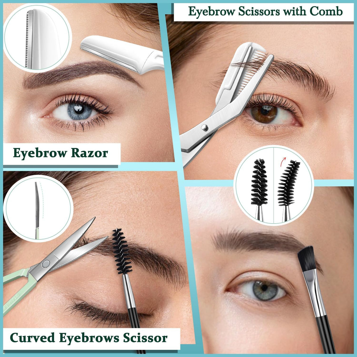 Tweezers for Women, 8 in 1 Eyebrow Kit with Tweezers, Trimmer, Scissor, Razor, Brush with Travel Bag, Eyebrow Shaping Kit