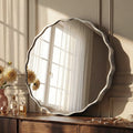 24" round Mirror, Silver Wall Mirror with Wavy Frame for Bathroom Vanity