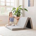 4 Inch Single Tri-Fold Memory Foam Topper | Portable Floor Topper with Collapsible and Washable Removable Cover, 75"×25"×4", Grey, Pads for Travel, Camping, Guest Bed
