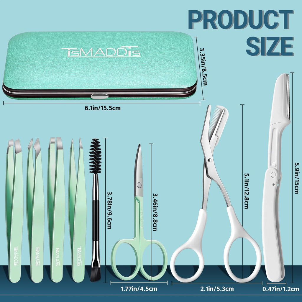 Tweezers for Women, 8 in 1 Eyebrow Kit with Tweezers, Trimmer, Scissor, Razor, Brush with Travel Bag, Eyebrow Shaping Kit
