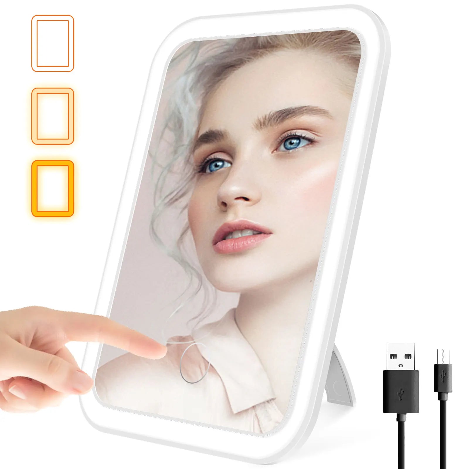 LED Dimmable Makeup Mirror 3 Color Light Modes Adjust Brightness USB Portable Fold Mirror Tabletop Vanity Mirror for Travel Home