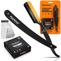 ® Straight Razors for Men with 100 Single Edge Razor Blades | Matte Black with 24K Gold Platted Barber Straight Razor | Straight Edge Razor | Barber Razor Blade | Navajas Para Barbero
