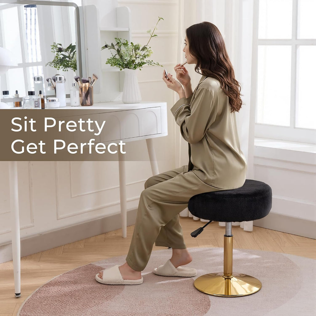 Vanity Chair Adjustable Vanity Stool for Vanity Swivel Vanity Stool Chair Ottoman Gold Base Black