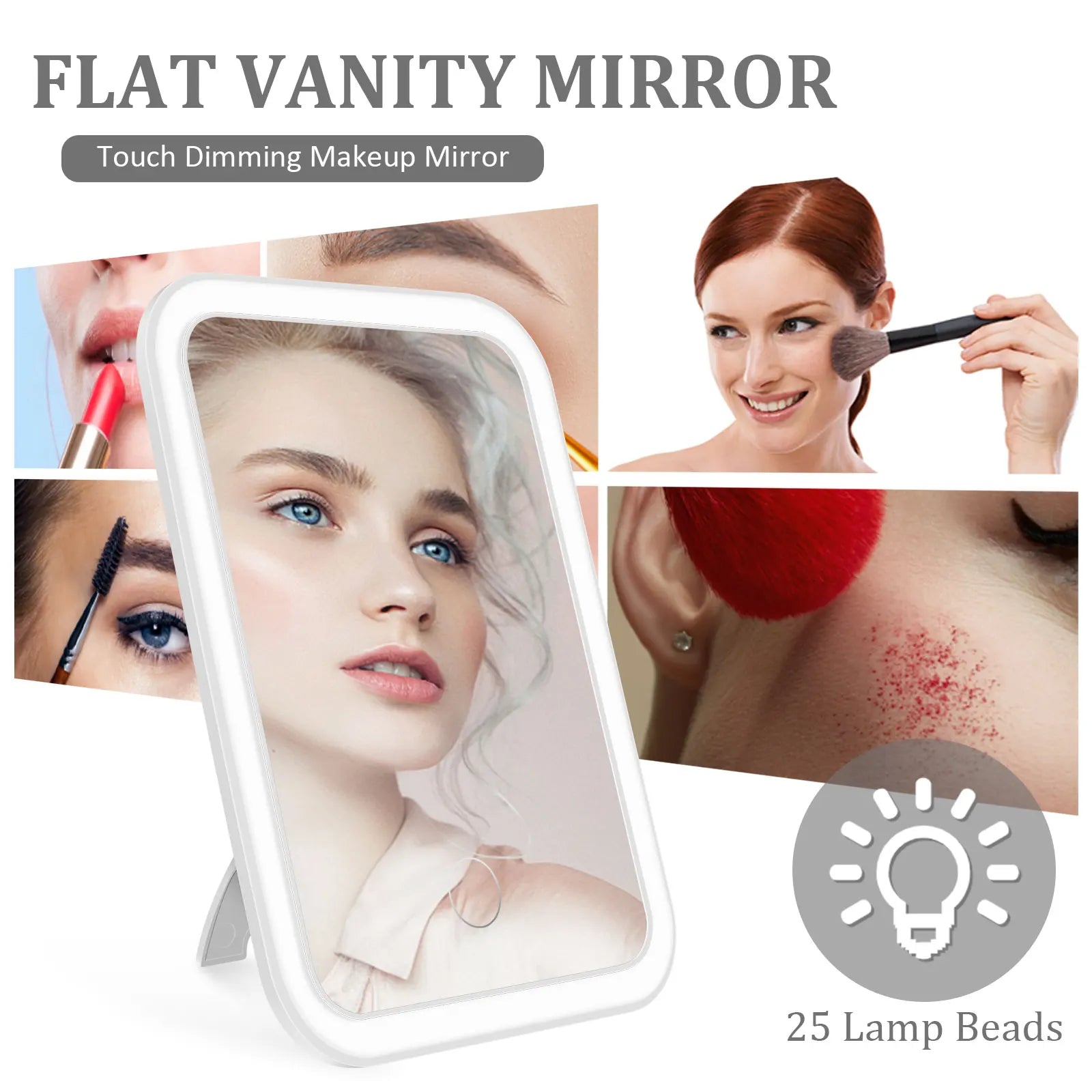 LED Dimmable Makeup Mirror 3 Color Light Modes Adjust Brightness USB Portable Fold Mirror Tabletop Vanity Mirror for Travel Home