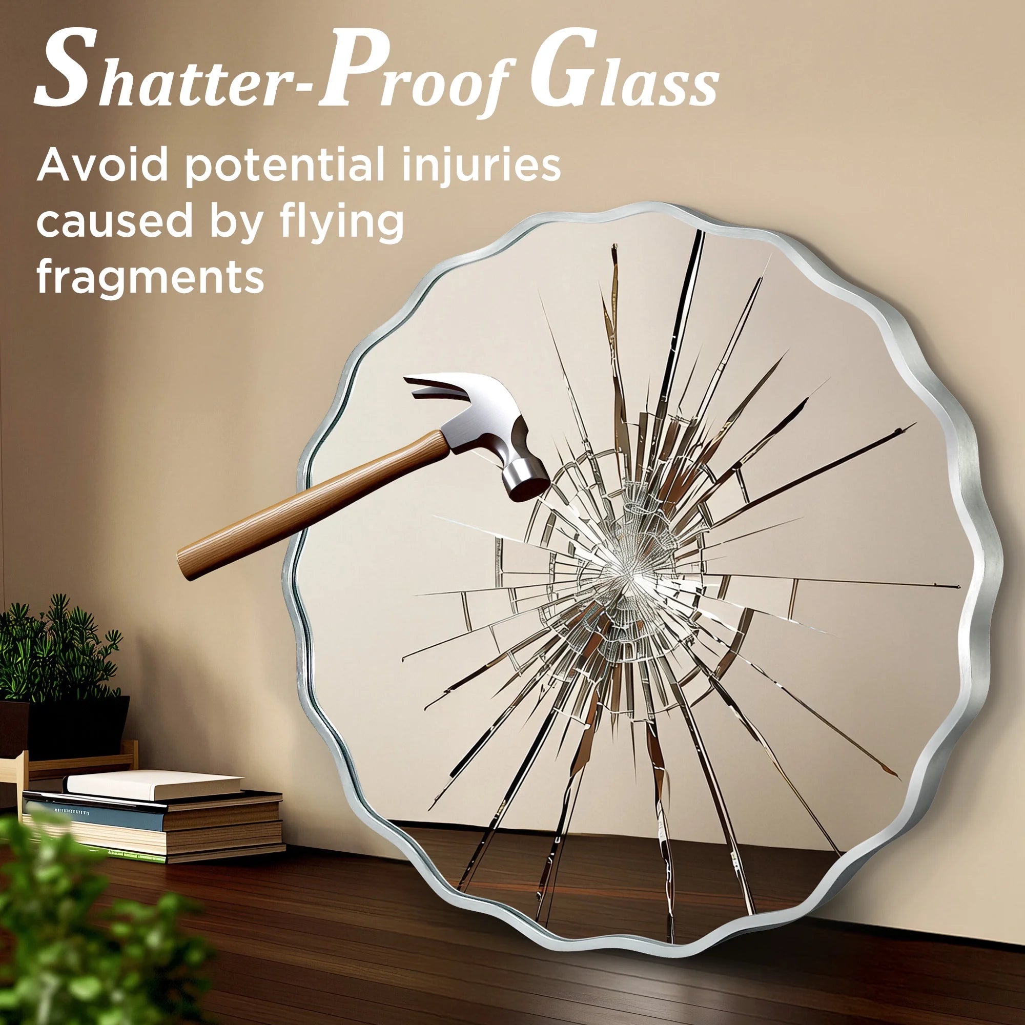24" round Mirror, Silver Wall Mirror with Wavy Frame for Bathroom Vanity