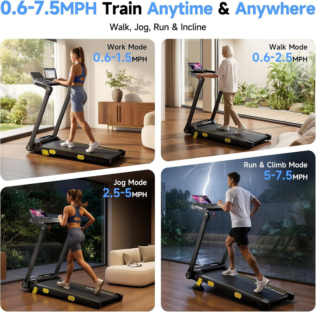 13% Incline Treadmill, Walking Pad Treadmill with Handle Bar, Portable Folding Walking Treadmills for Home with Desk & App