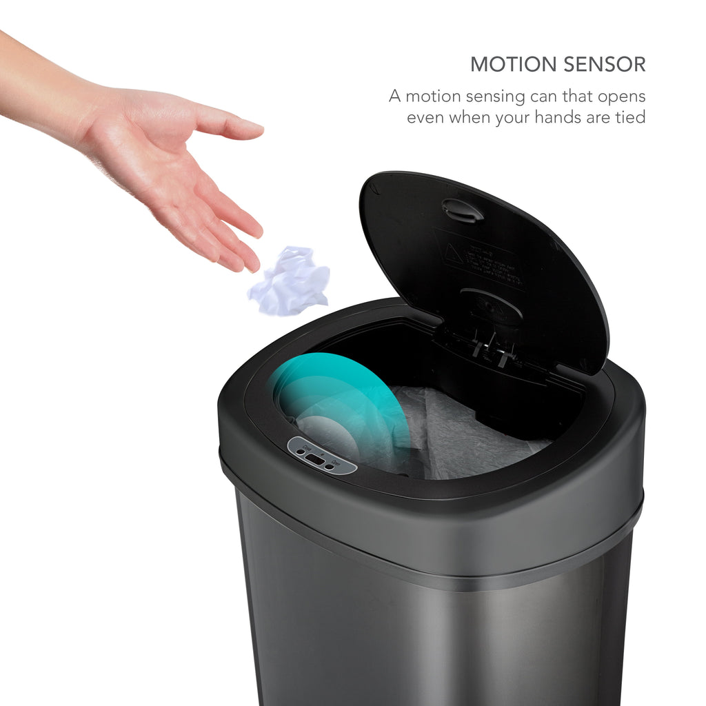 Automatic Kitchen Trash Can, 13.2 Gallon Stainless Steel Motion Sensor Garbage Bin with Soft Close Lid, Black