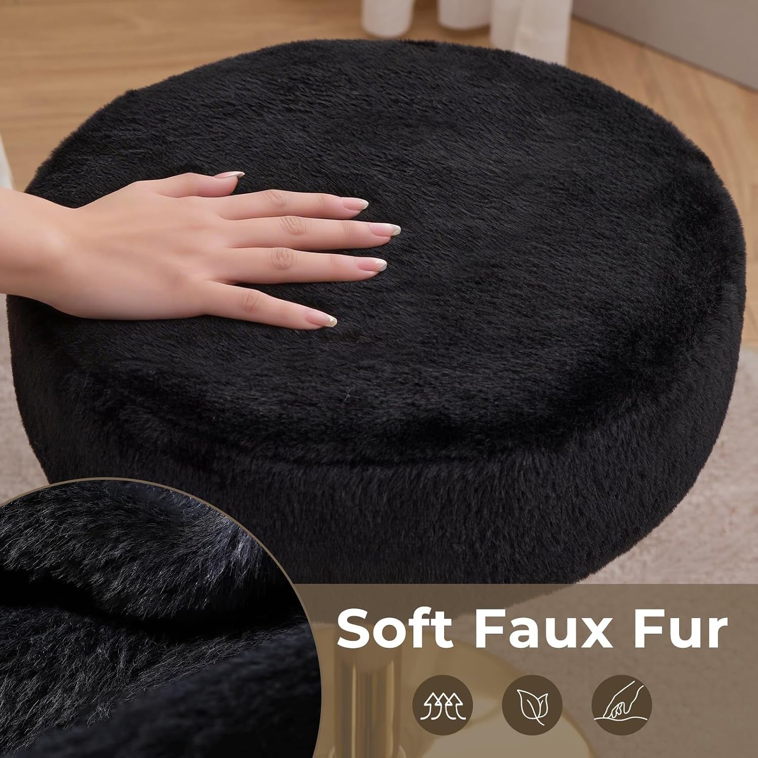 Vanity Chair Adjustable Vanity Stool for Vanity Swivel Vanity Stool Chair Ottoman Gold Base Black