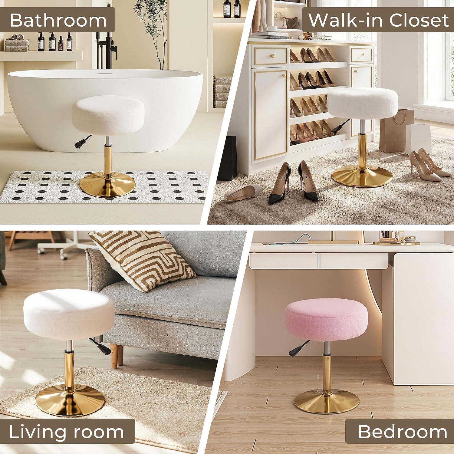 Vanity Chair Adjustable Vanity Stool for Vanity Swivel Vanity Stool Chair Ottoman Gold Base Black