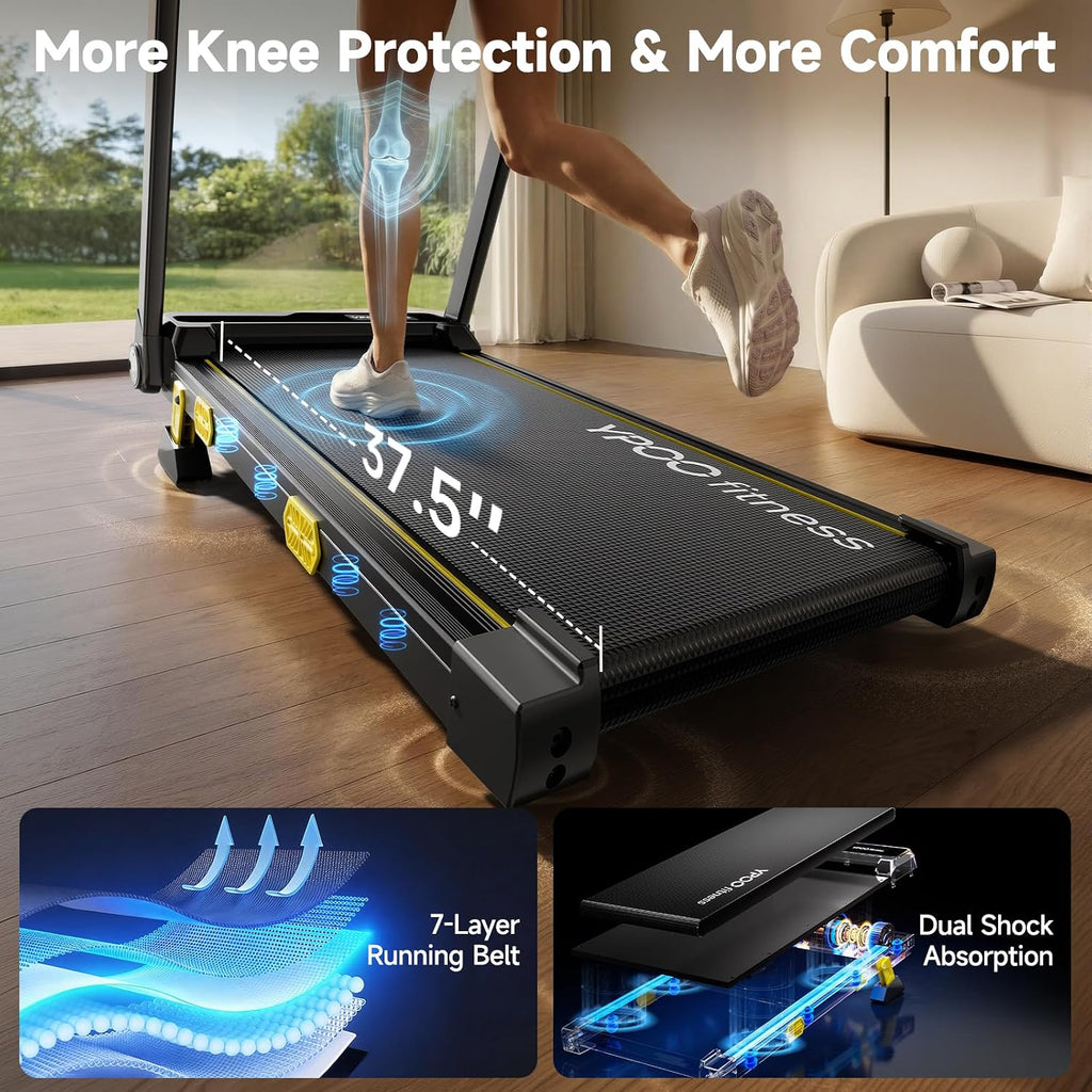 13% Incline Treadmill, Walking Pad Treadmill with Handle Bar, Portable Folding Walking Treadmills for Home with Desk & App