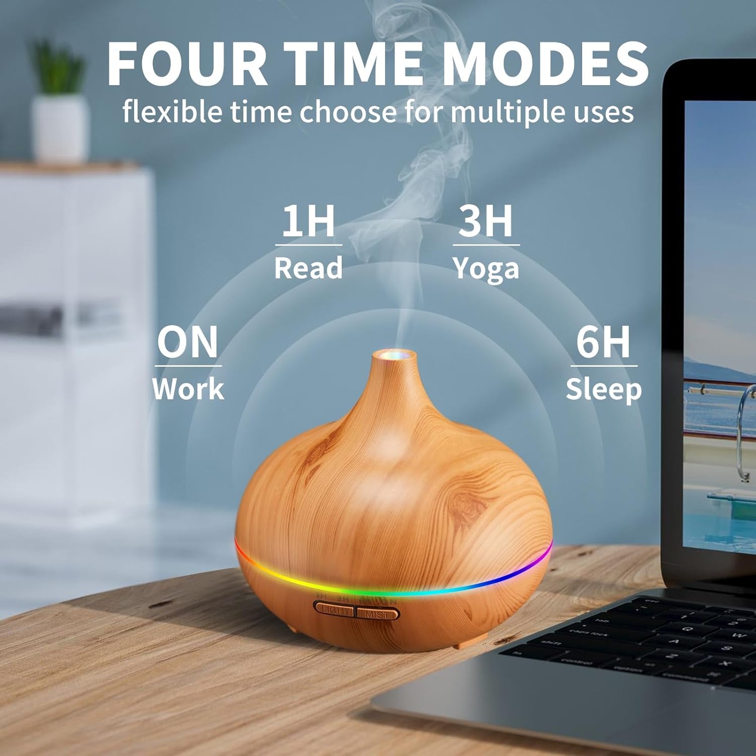 Aroma Diffuser for Essential Oil Large Room,Office Essential Oil Diffusers for Home Kids, Ambient Light Cool Mist Humidifier for Bedroom Auto off with 10 Essential Oils