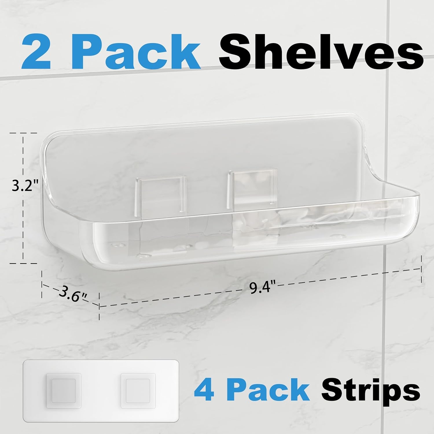 Adhesive Bathroom Shelves, 2 Pack Acryilc No Drill Stick on Shelf
